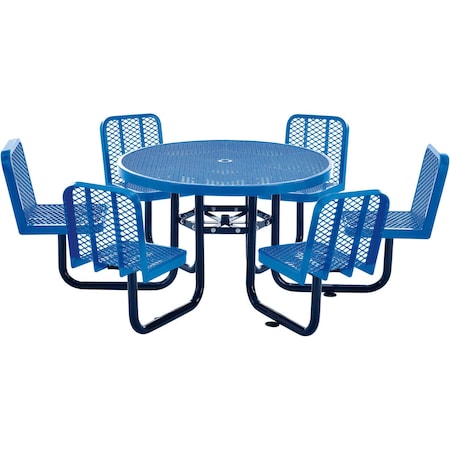Global Industrial Round Carousel Picnic Table, Blue, Expanded Metal, 6 Seats, 46 in 277590BL